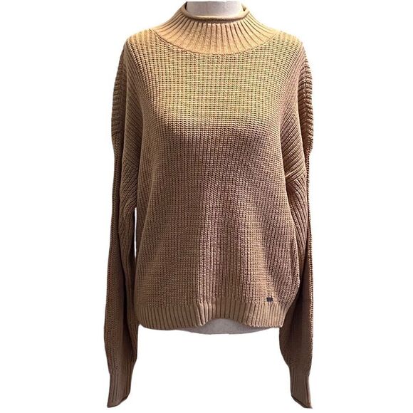 Hollister Womens Tan Ribbed Knit Mock Turtle Neck Sweater Dolman Sleeves Small - Picture 1 of 10